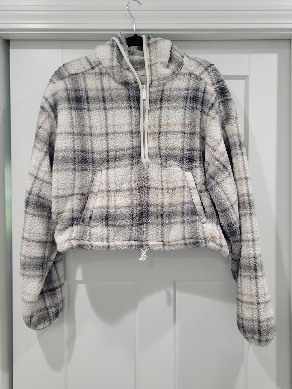 Aeropostale Plaid Sherpa Hooded Fleece Pullover Crop Teddy Jacket
